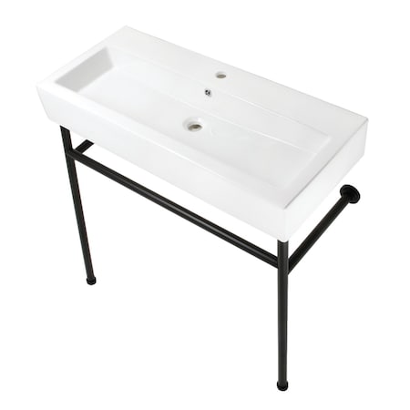 Fauceture 39" Porcelain Console Sink with Stainless Steel Legs (Single-Hole), White/Matte Black VPB39170ST